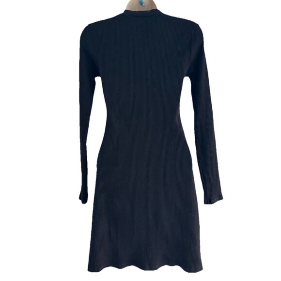 REFORMATION Woman's Sz S Maya Black Ribbed Stretch Knit Long Sleeve Mini Dress - Picture 4 of 8